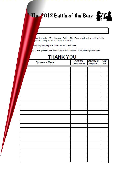 Karaoke Sponsor Sheet